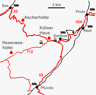 Kartenausschnitt K�lner Haus / Hexenseeh�tte &copy; Deutscher Alpenverein - Sektion Rheinland-K�ln - K�lner Alpenverein