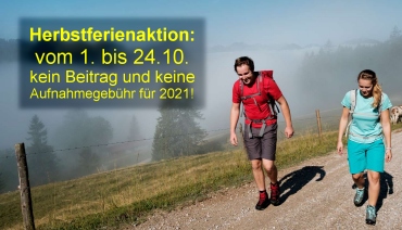 Herbstferienaktion vom 01.10. bis 24.10.: Kein Beitrag und keine Aufnahmegebühr für 2021!