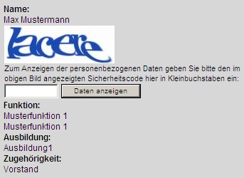 Abfrage eines Sicherheitscodes zum Anzeigen der personenbezogenen Daten