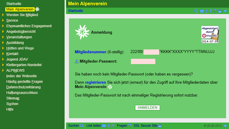 Anmeldung zu Mein Alpenverein