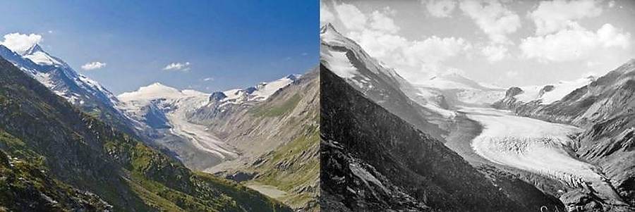 Vergleich der Pasterze am Groglockner zwischen 1920 und 2012 - Foto sterreichischer Alpenverein