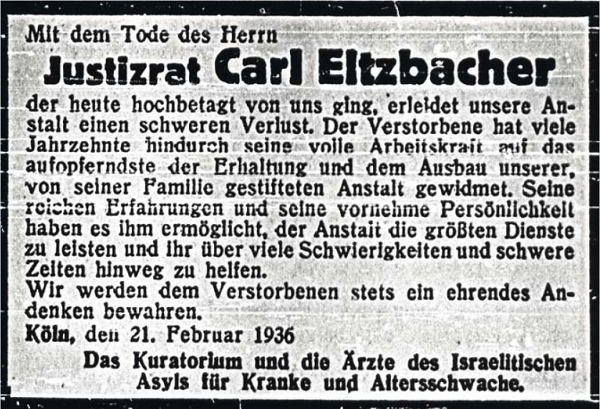 Todesanzeige von Carl Eltzbacher / Foto: NS DOK K%C3%B6ln