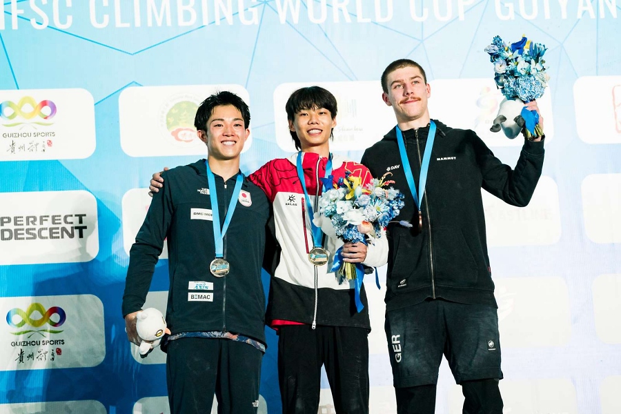 Ryo Omasa (JPN), Shouhong Chu (CHN) und Leander Carmanns / Foto: Caleb Timmerman/IFSC
