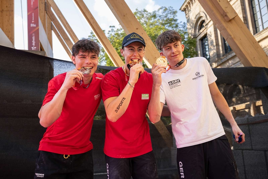 Andrin Zedler (D%C3%BCsseldorf), Sebastian Lucke (D%C3%BCsseldorf), Moritz M%C3%BCller (Stuttgart) / Foto: DAV/Xaver Quintus